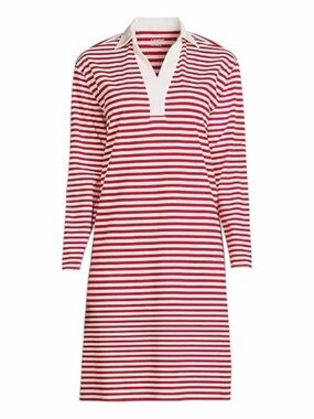 Lands’ End Red Striped Cotton Long Sleeve Super T Polo Dress. Size XS (2/4).